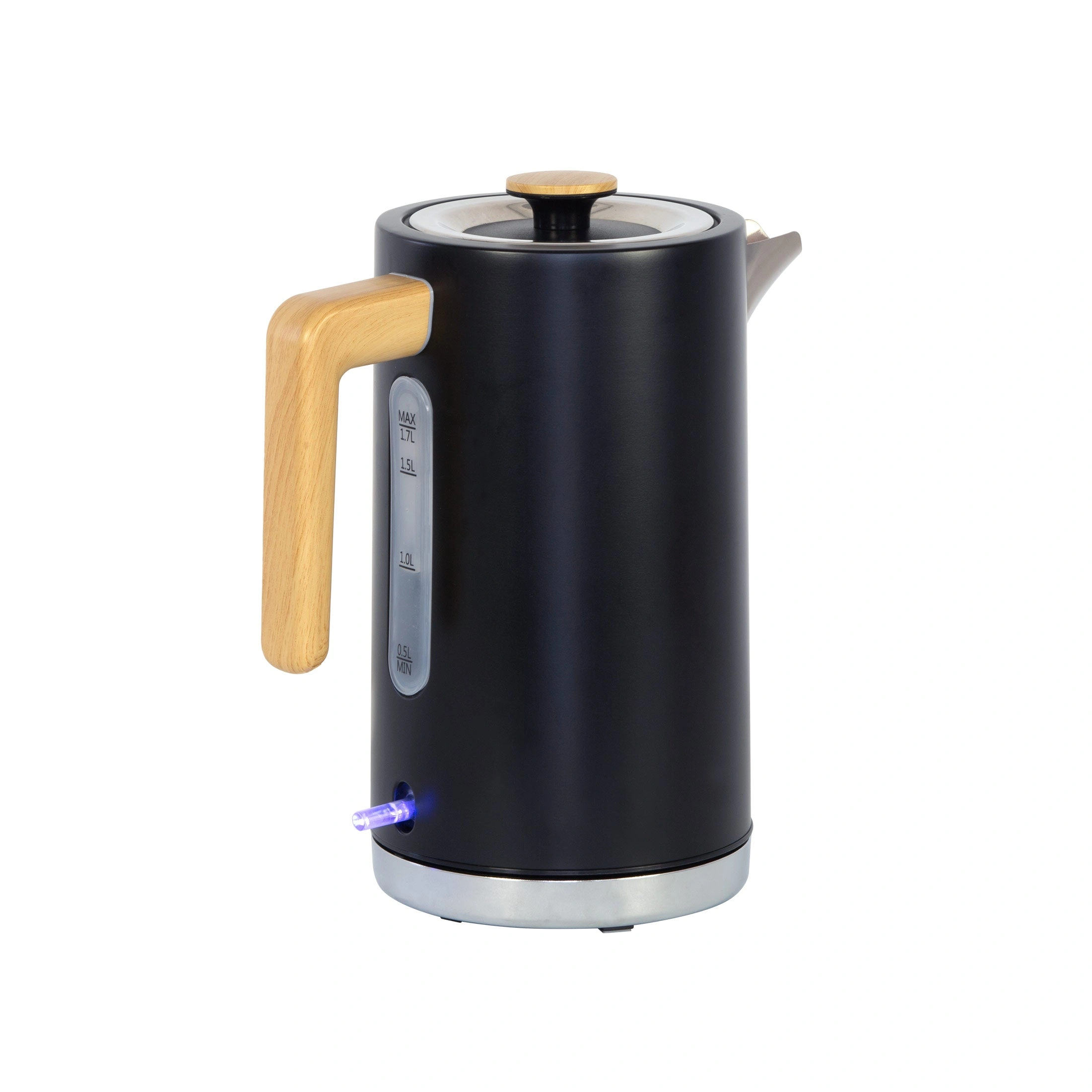 Stylish 1.7L Black Kettle with Warm Wood Accents – Perfect for Cozy Moments.